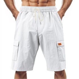 Loose Sports And Leisure Solid Color Linen Drawstring Shorts (Option: M-White with Label)