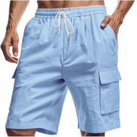 Loose Sports And Leisure Solid Color Linen Drawstring Shorts (Option: XL-Light Blue)