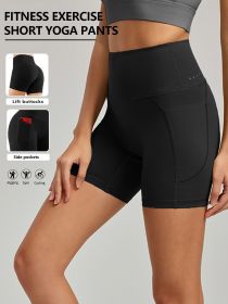 Plus Size Yoga Biker Shorts with Pockets â€“ High Waist, Tummy Control Gym Leggings (Colour: black, size: XL)