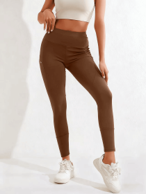 New autumn and winter high waisted, waist cinching, hip lifting fitness yoga pants, warm outdoor running and fitness pants (Color: Khaki, size: S)