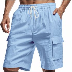 Loose Sports And Leisure Solid Color Linen Drawstring Shorts (Option: XXXL-Light Blue)