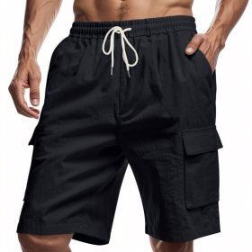 Loose Sports And Leisure Solid Color Linen Drawstring Shorts (Option: XXXL-Black)